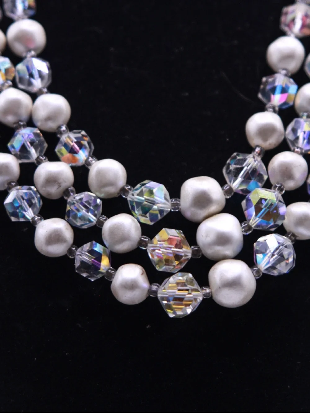 Vintage Laguna Multi-Strand Faux Pearl and Aurora Crystal Necklace
